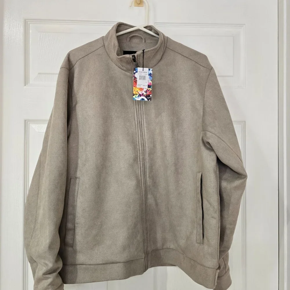 New Robert Graham Vegan Suede Bomber Jacket‎ Zip Front Taupe Large MSRP $248 NWT